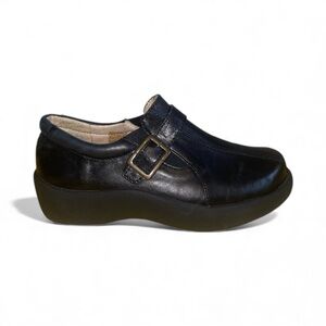 Wolky Black Loafers Leather Retro Slip On Clogs Chunky Soles 8.5